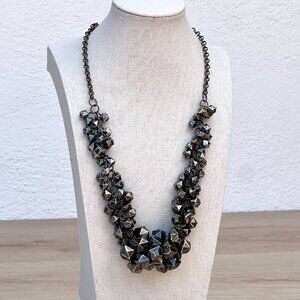 Vintage 80s Gunmetal Faceted Bead 25" Statement Necklace / Eclectic Maximalism